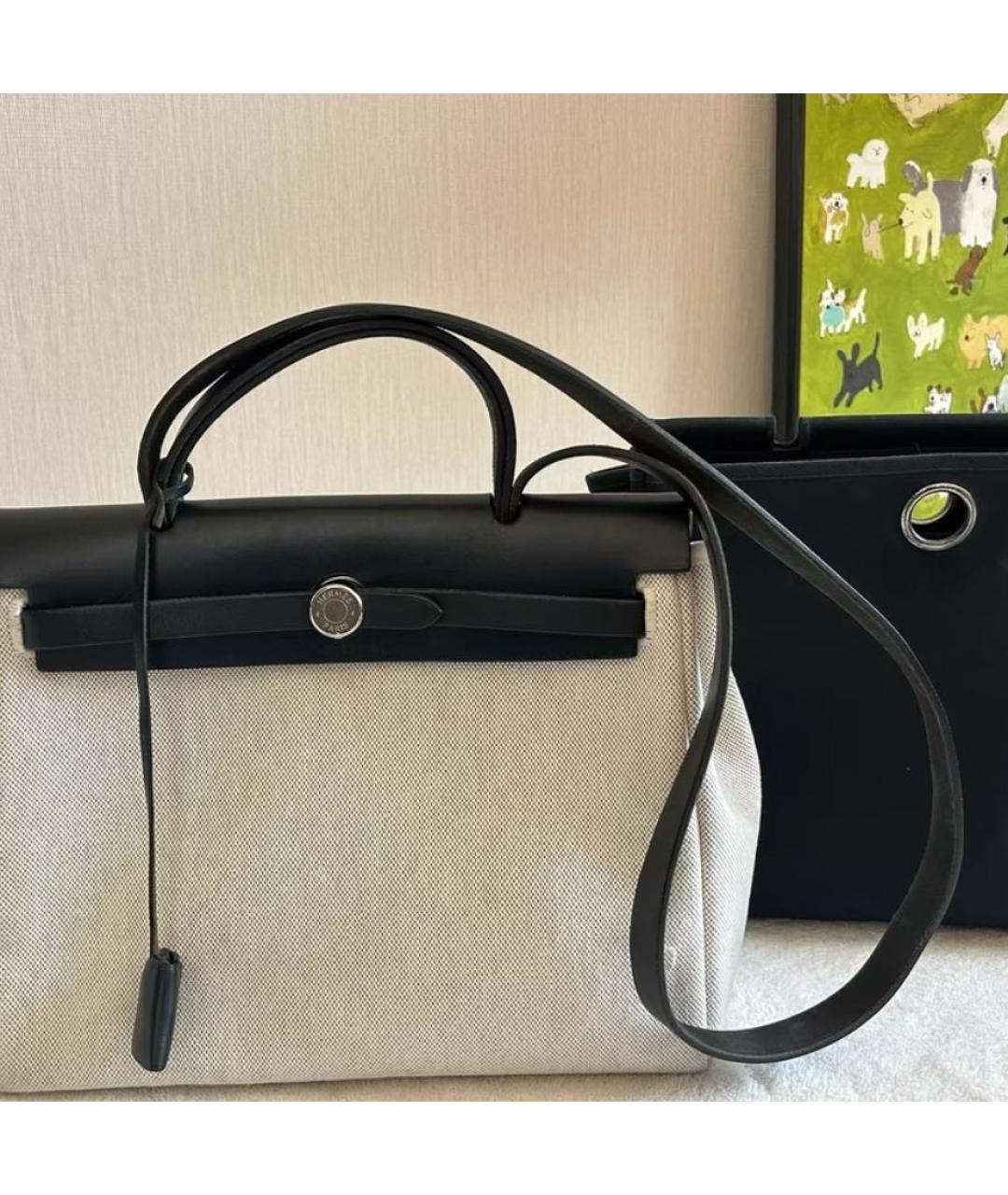 HERMES Черная тканевая сумка с короткими ручками, фото 2
