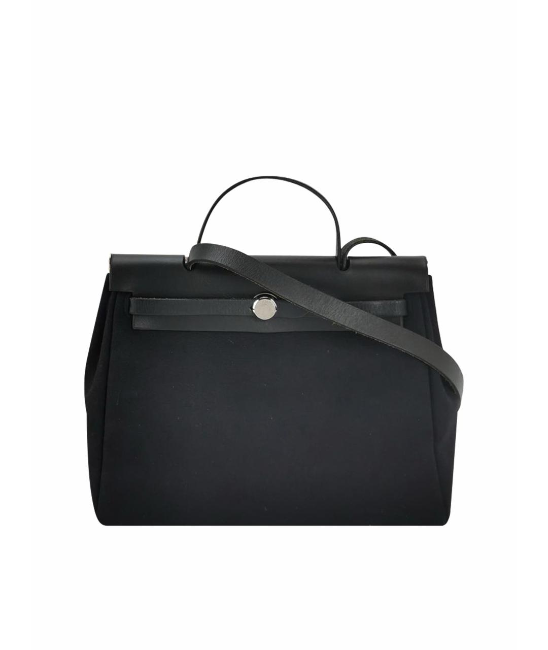 HERMES Черная тканевая сумка с короткими ручками, фото 1