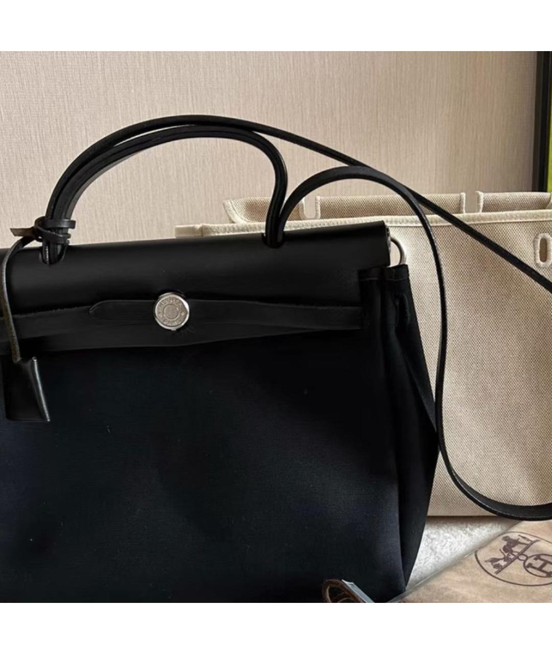 HERMES Черная тканевая сумка с короткими ручками, фото 4