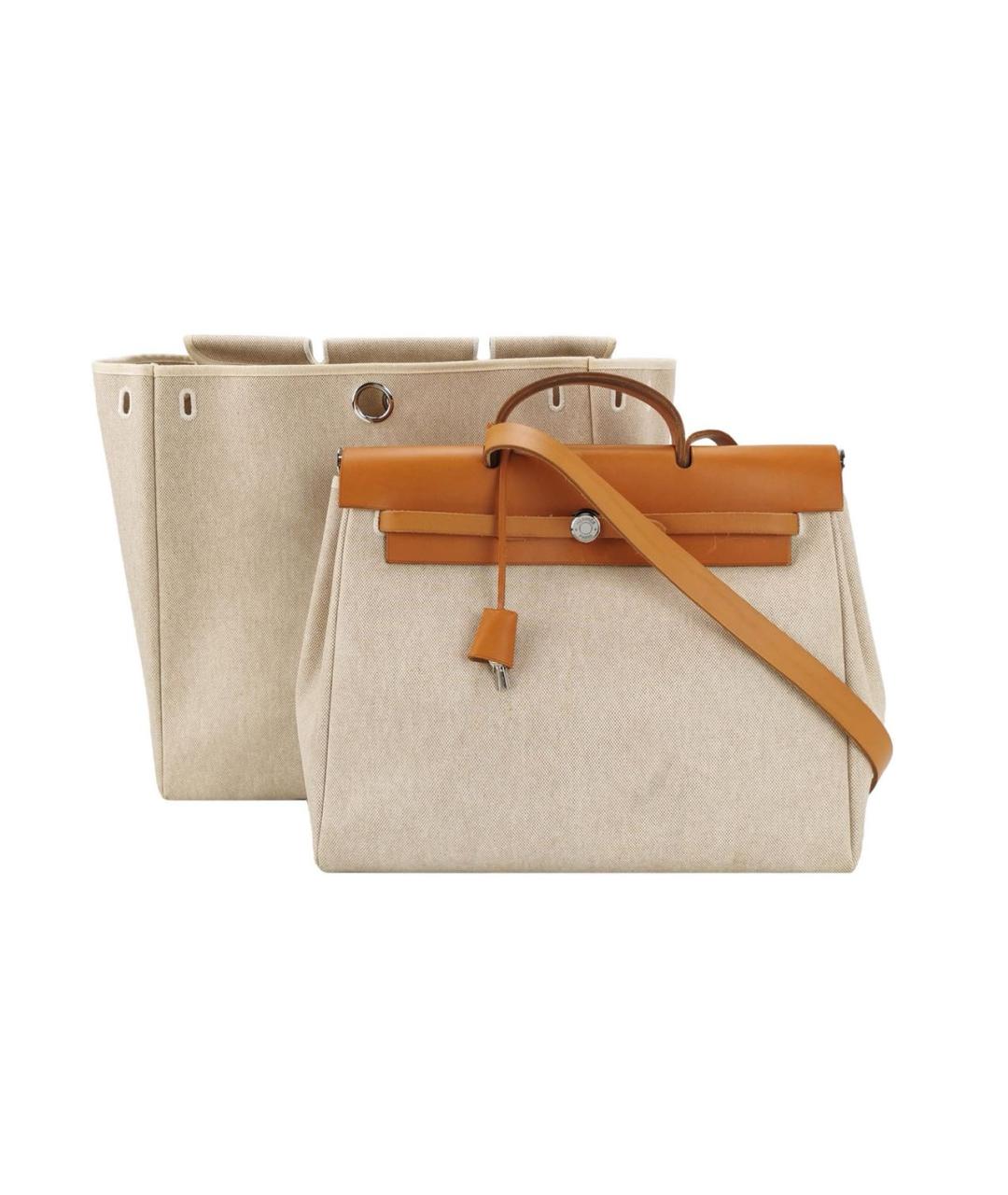 HERMES Бежевая тканевая сумка с короткими ручками, фото 2