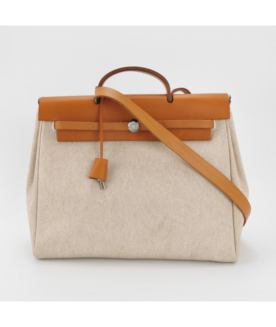HERMES Бежевая тканевая сумка с короткими ручками, фото 5