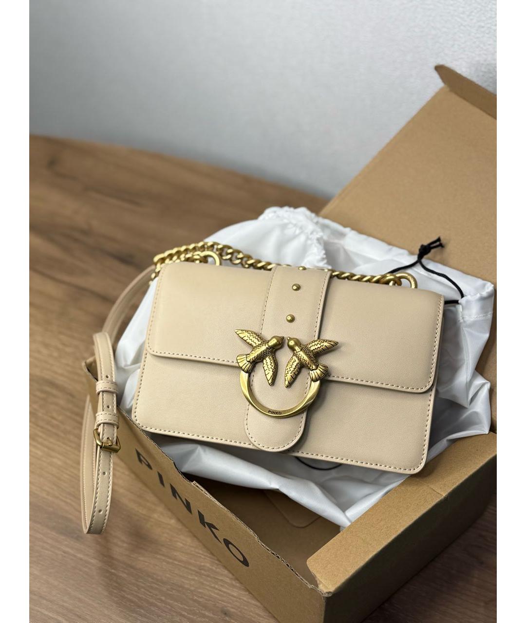 PINKO Бежевая кожаная сумка через плечо, фото 4