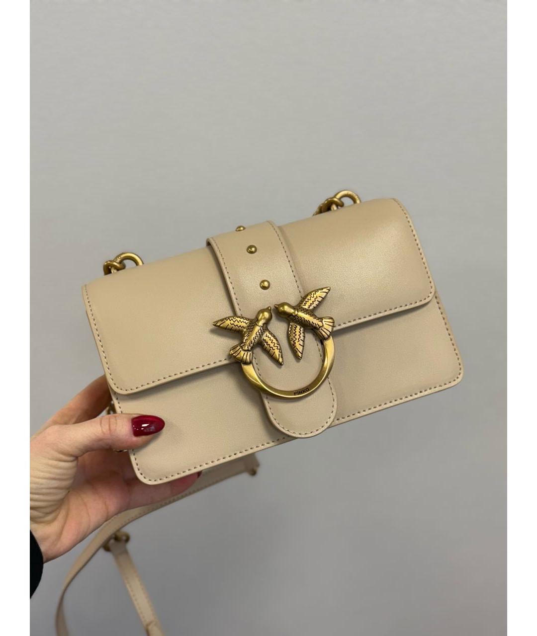 PINKO Бежевая кожаная сумка через плечо, фото 2