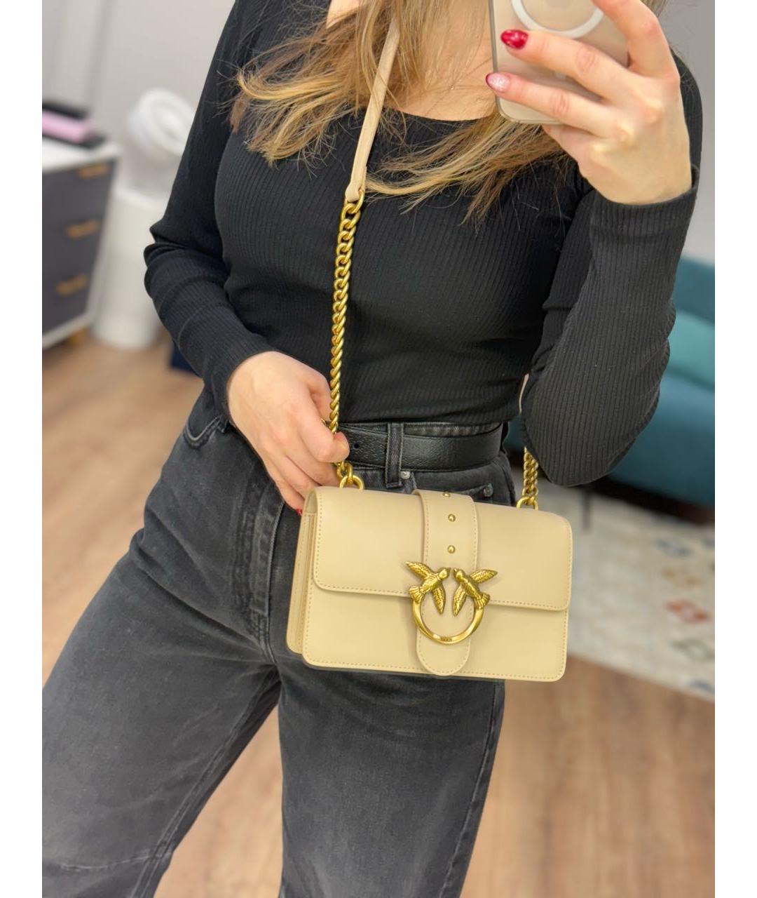 PINKO Бежевая кожаная сумка через плечо, фото 8