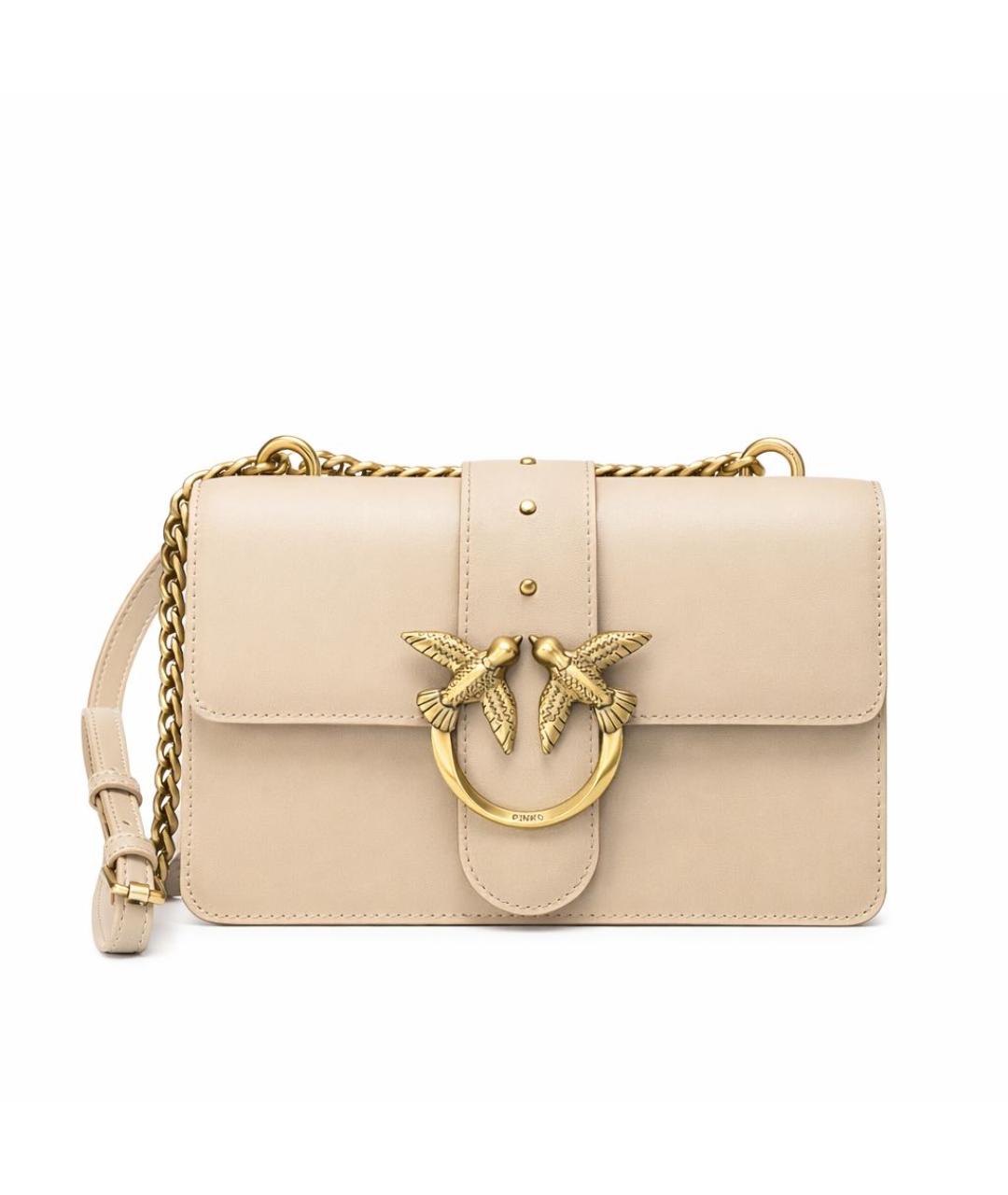 PINKO Бежевая кожаная сумка через плечо, фото 9