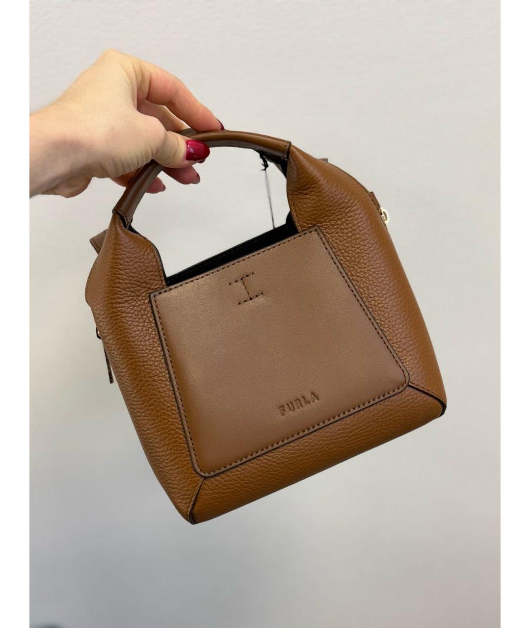 FURLA Коричневая кожаная сумка через плечо, фото 2