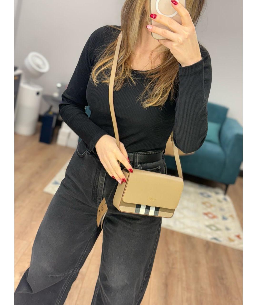 BURBERRY Бежевая кожаная сумка через плечо, фото 7