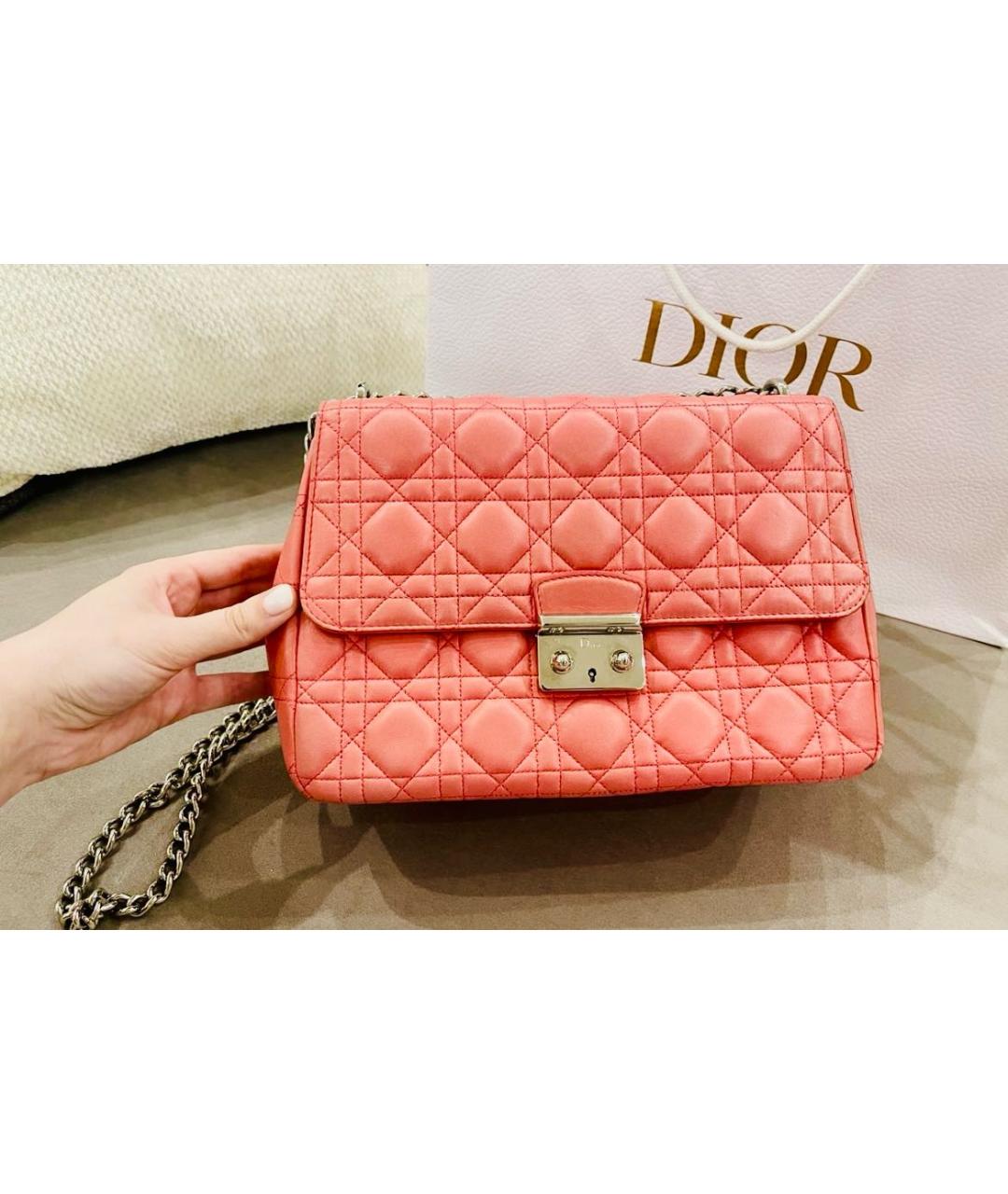 CHRISTIAN DIOR Коралловая кожаная сумка через плечо, фото 9