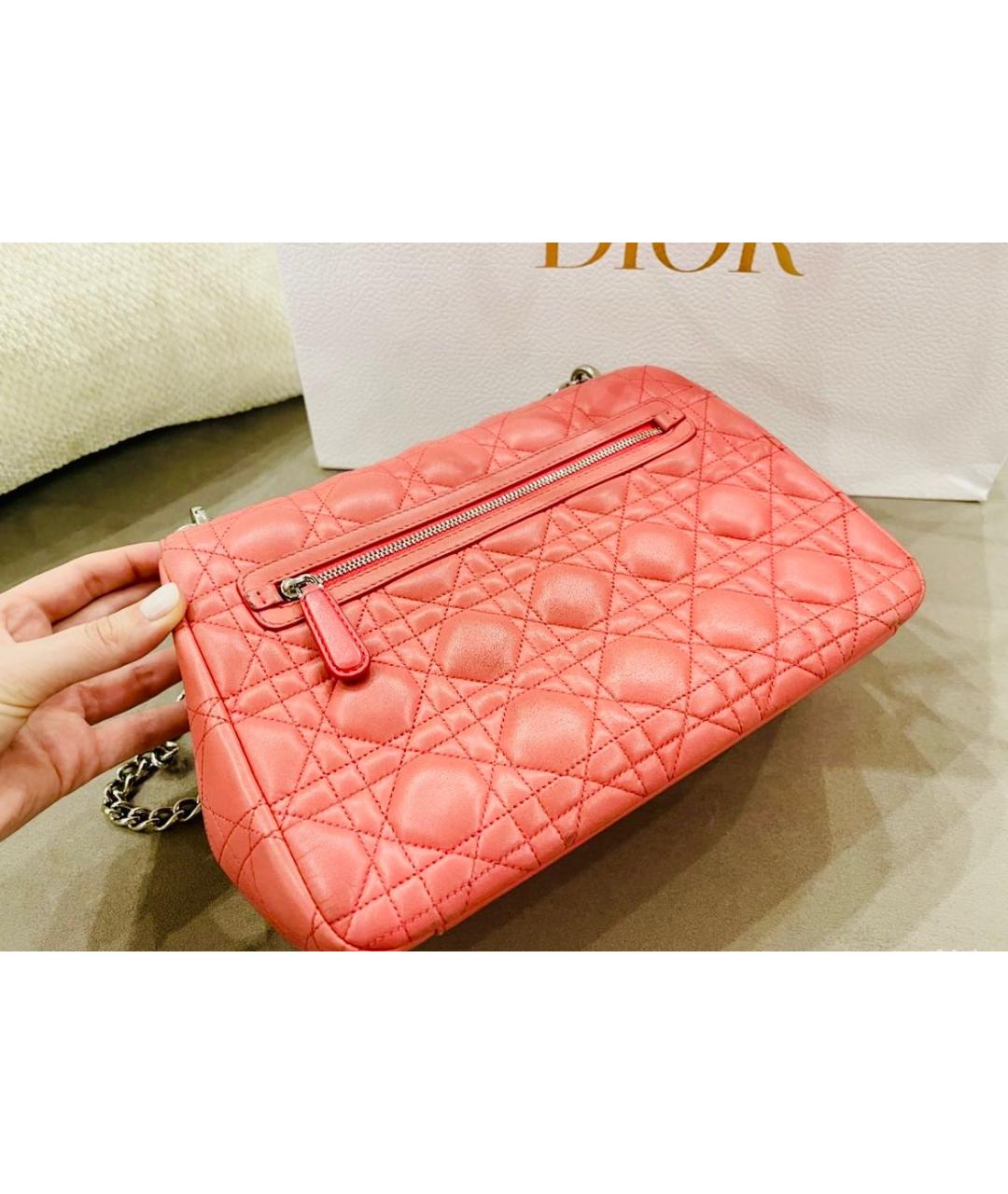 CHRISTIAN DIOR Коралловая кожаная сумка через плечо, фото 7