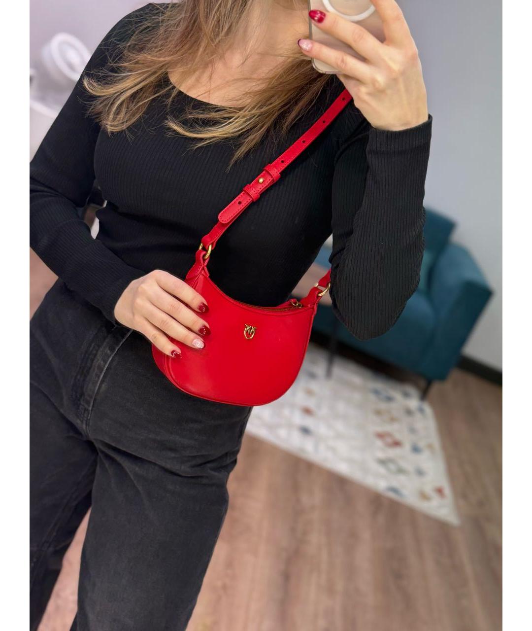 PINKO Красная кожаная сумка через плечо, фото 7