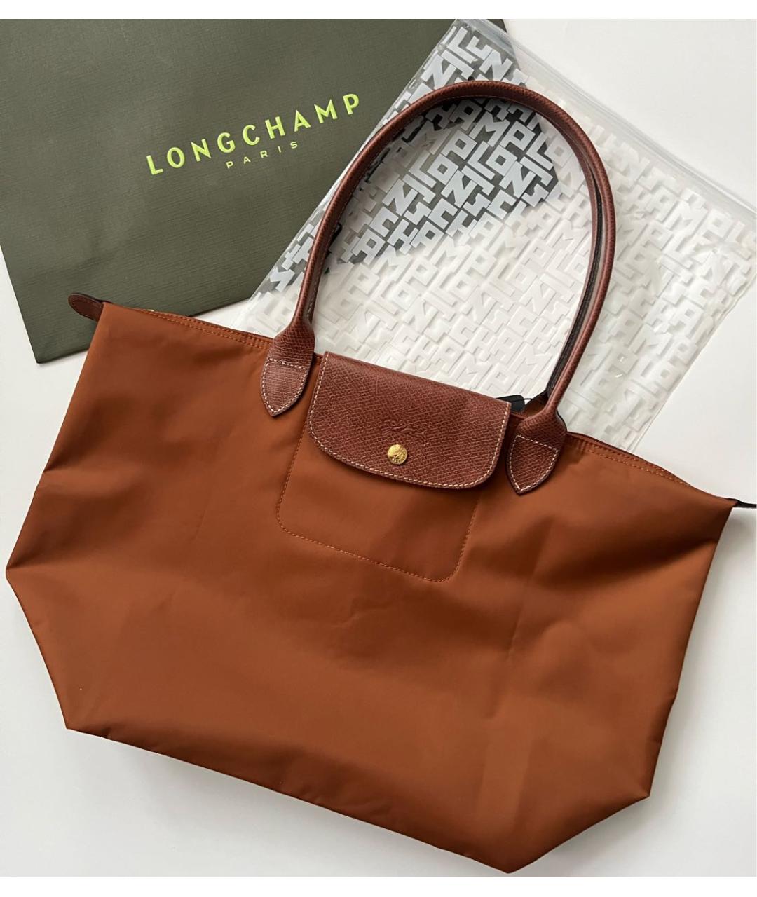 LONGCHAMP Оранжевая кожаная сумка с короткими ручками, фото 5