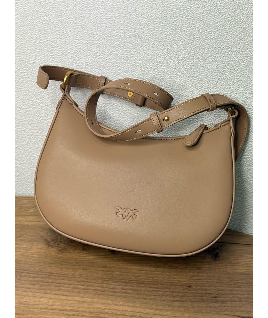 PINKO Бежевая кожаная сумка через плечо, фото 4