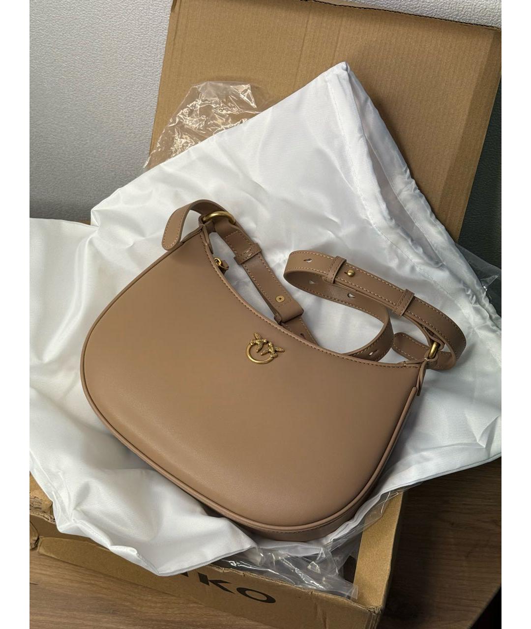 PINKO Бежевая кожаная сумка через плечо, фото 6