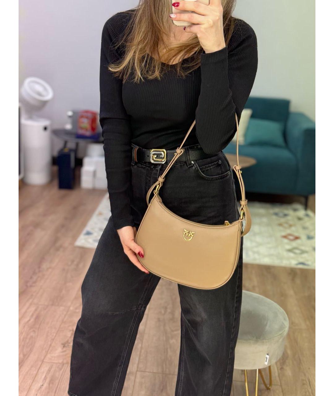 PINKO Бежевая кожаная сумка через плечо, фото 8