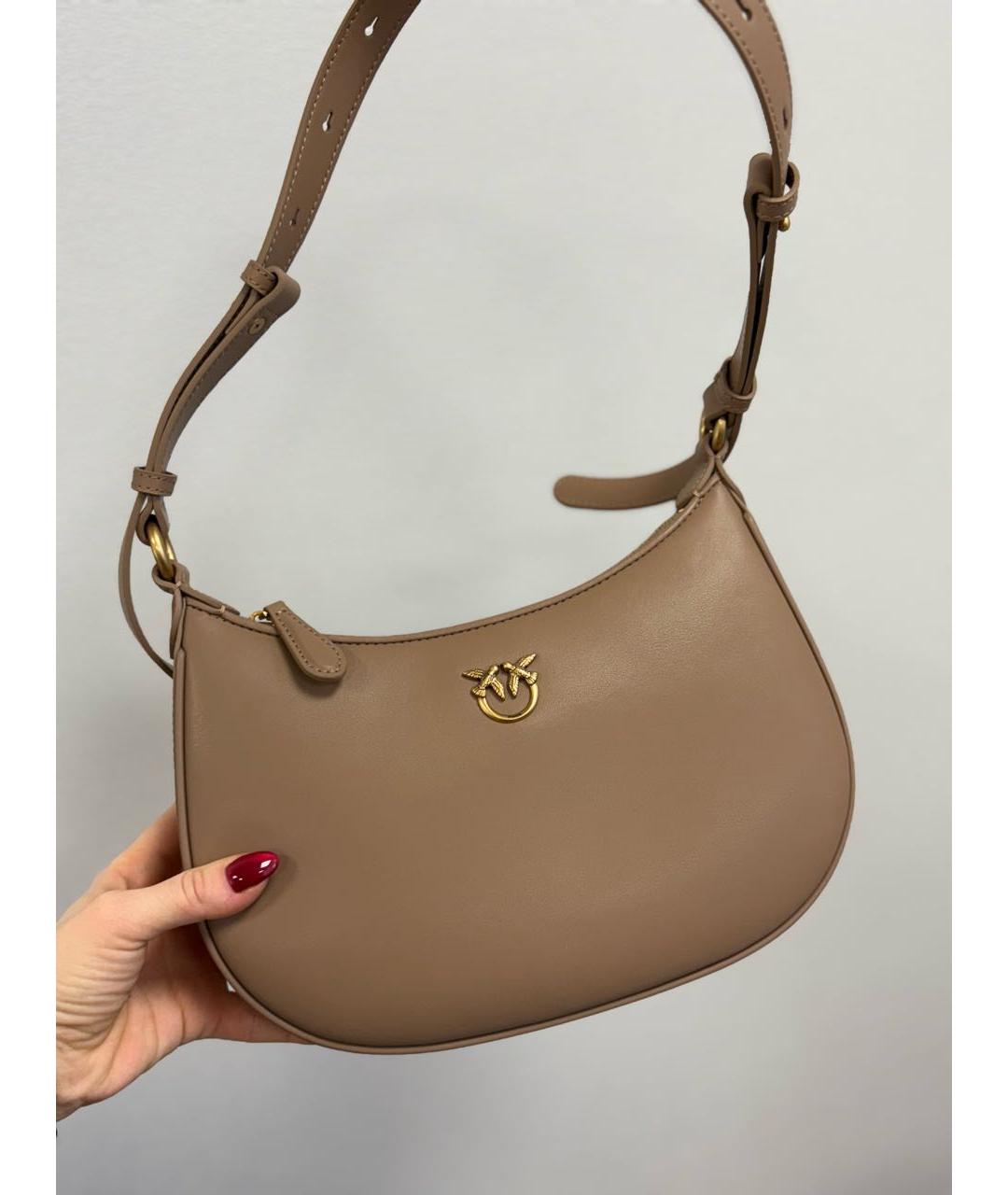 PINKO Бежевая кожаная сумка через плечо, фото 2