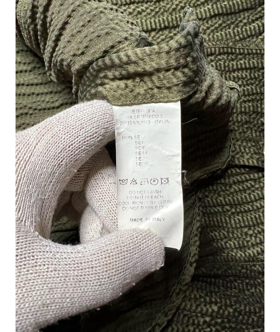 ETRO Хаки шелковая блузы, фото 6