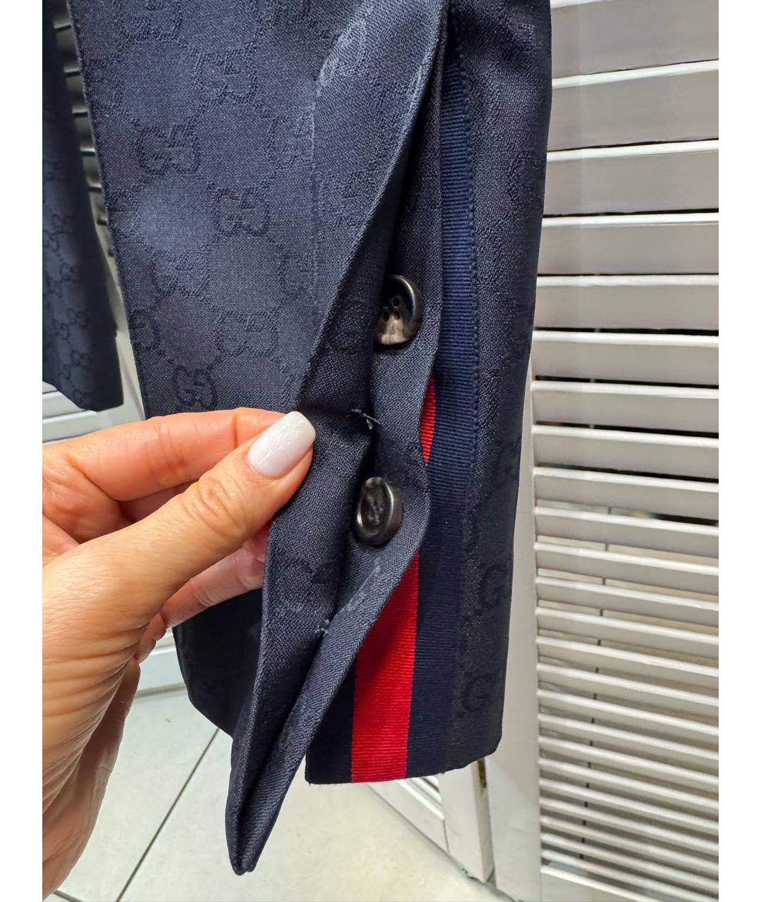 GUCCI Темно-синие полиэстеровые классические брюки, фото 4