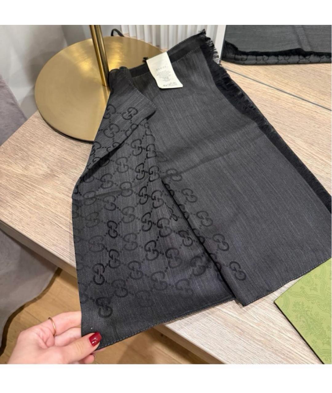 GUCCI Серый шерстяной платок, фото 2