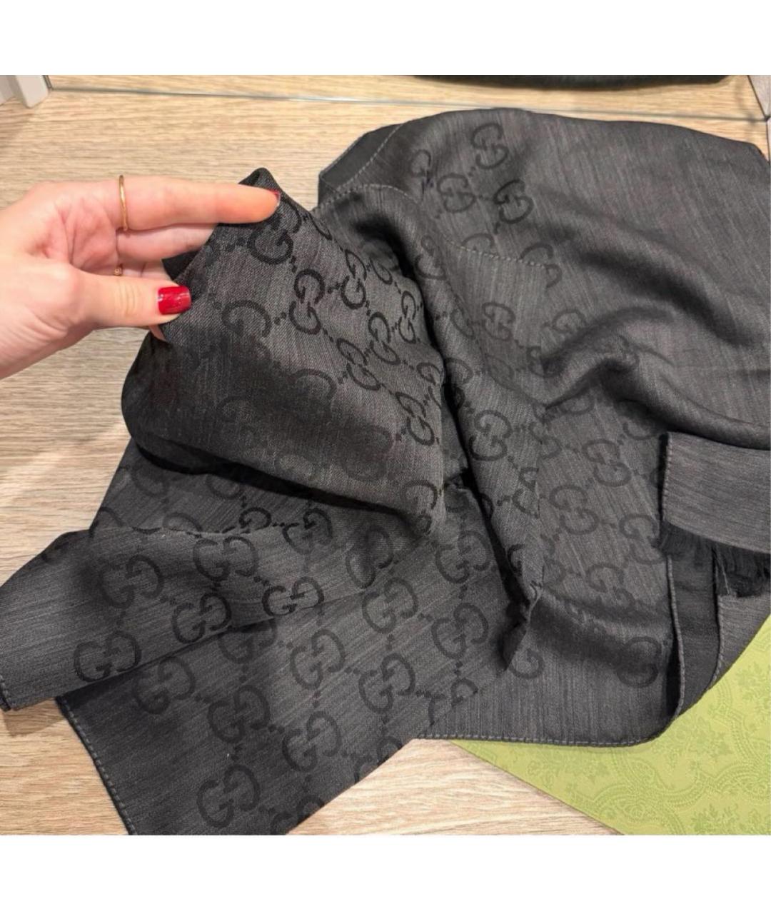 GUCCI Серый шерстяной платок, фото 4