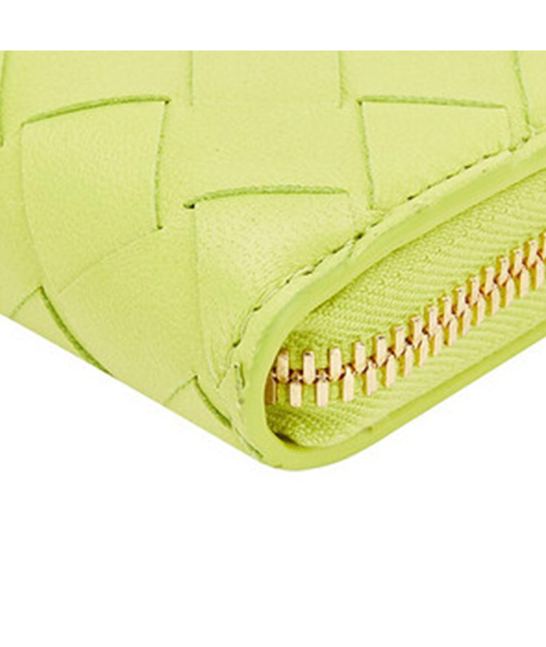 BOTTEGA VENETA Салатовый кожаный кошелек, фото 3