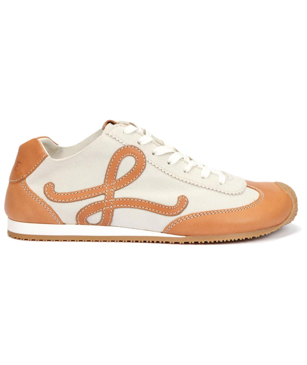 LOEWE Бежевые кожаные кроссовки, фото 1