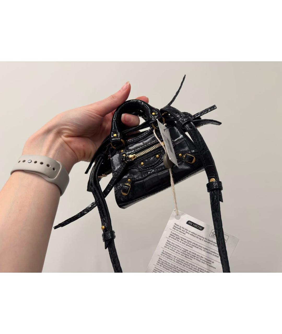 BALENCIAGA Черная кожаная сумка через плечо, фото 6