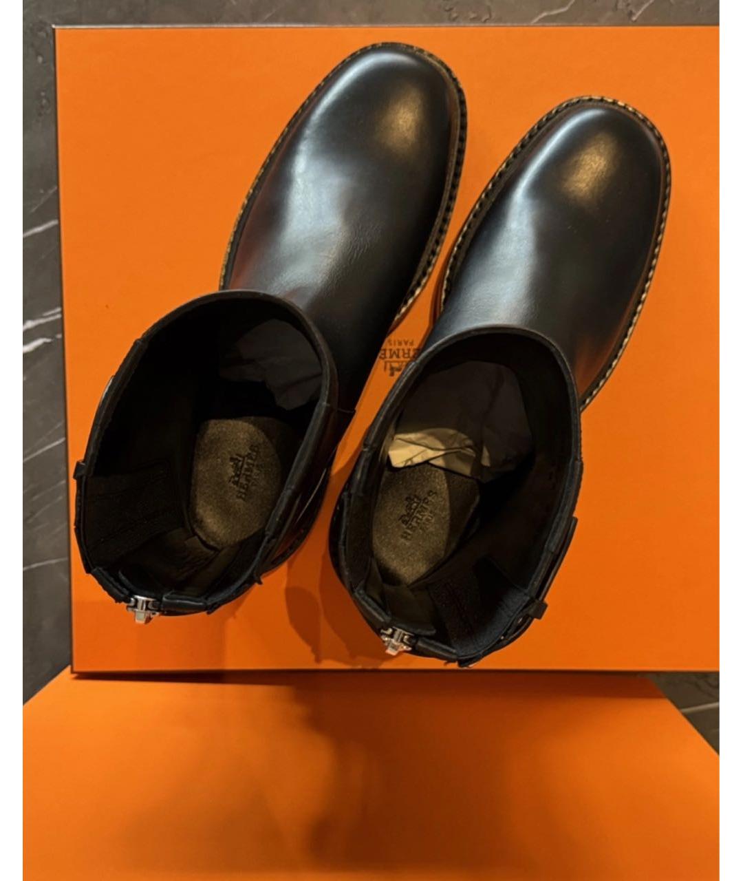 HERMES Черные кожаные полусапоги, фото 3