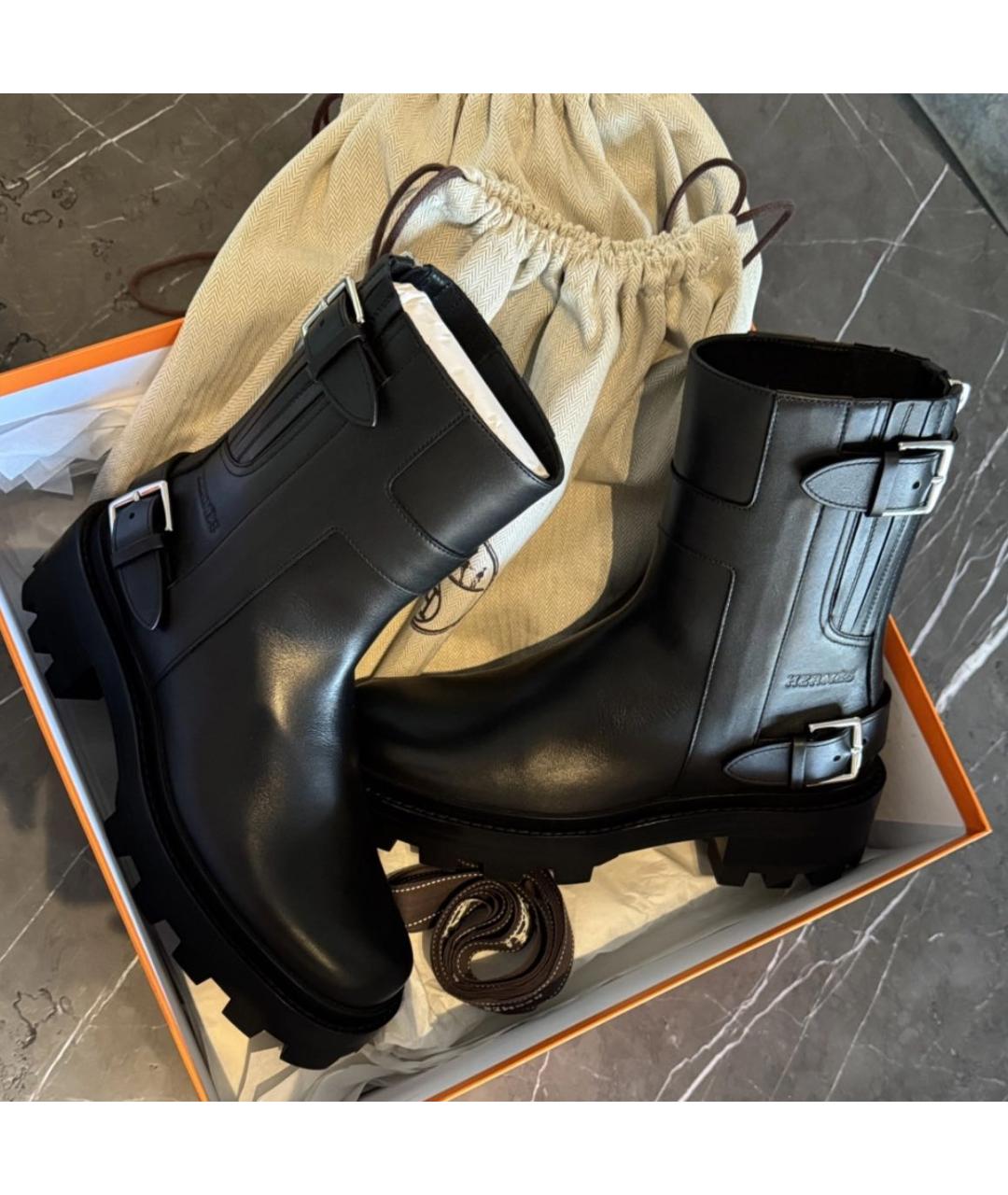 HERMES Черные кожаные полусапоги, фото 7