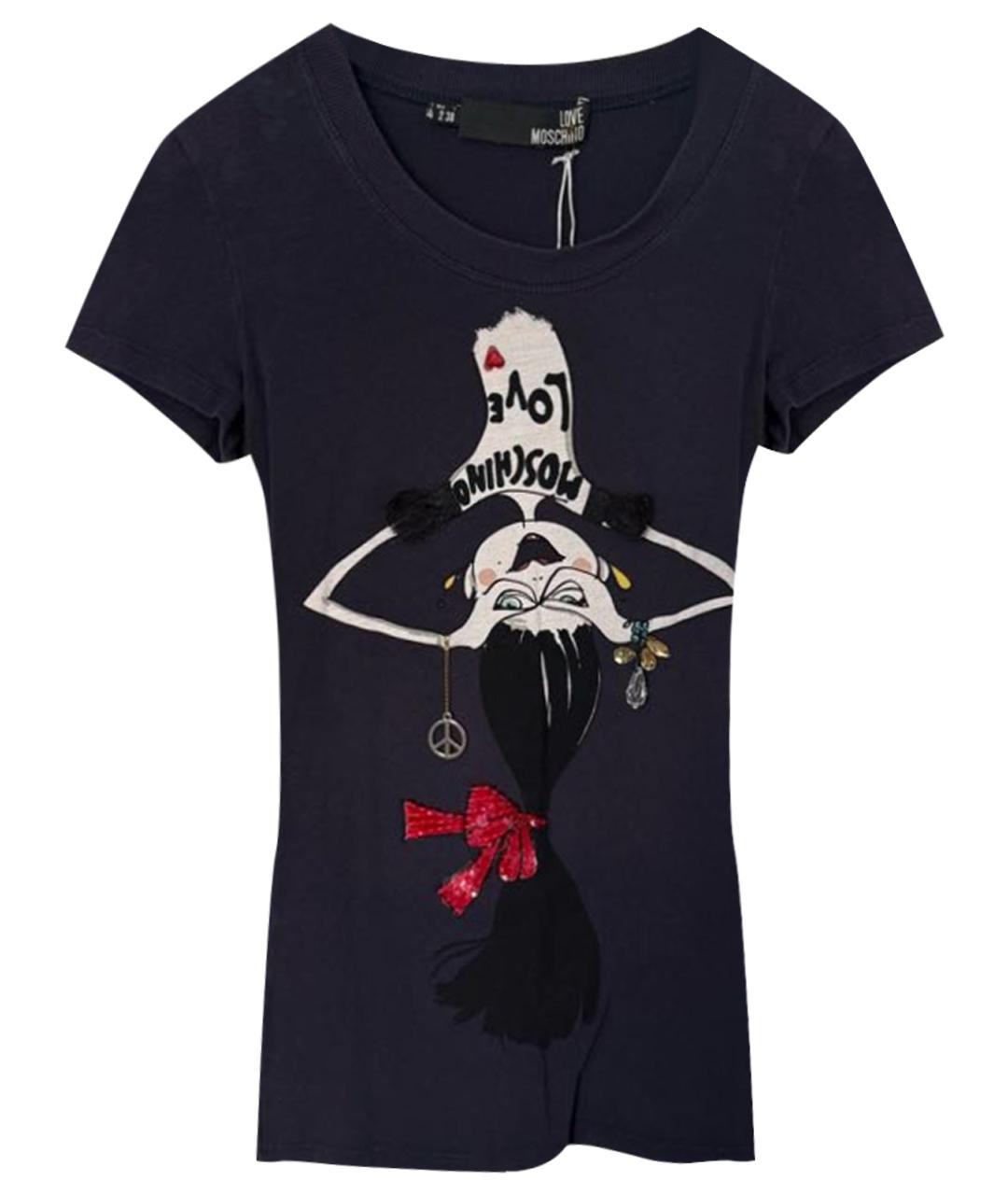 LOVE MOSCHINO Темно-синяя хлопко-эластановая футболка, фото 1