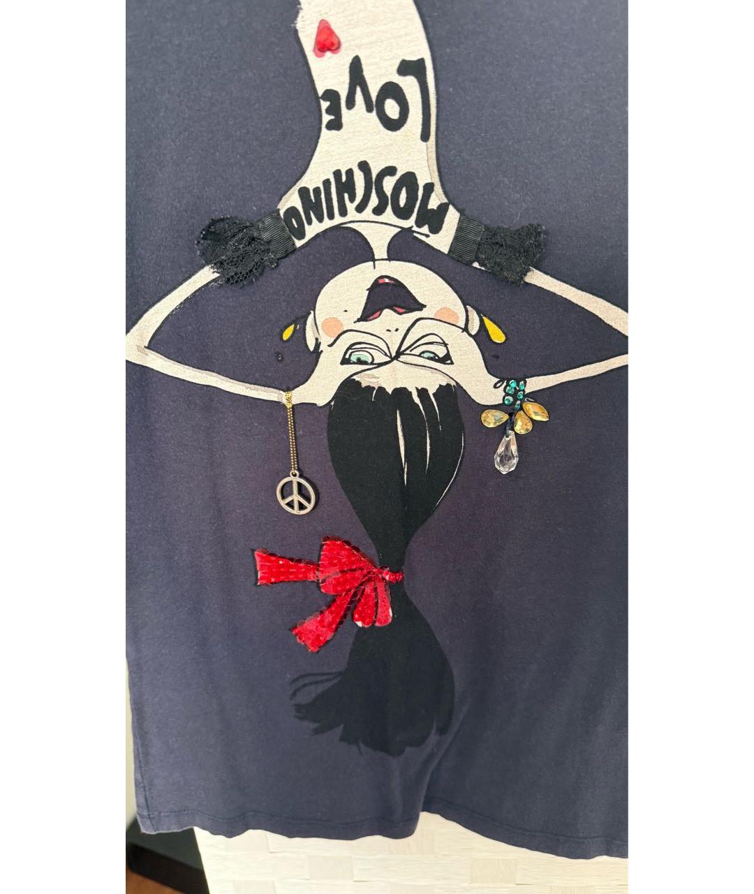 LOVE MOSCHINO Темно-синяя хлопко-эластановая футболка, фото 3