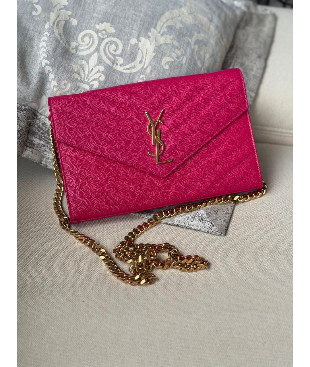 SAINT LAURENT Розовая кожаная сумка через плечо, фото 9