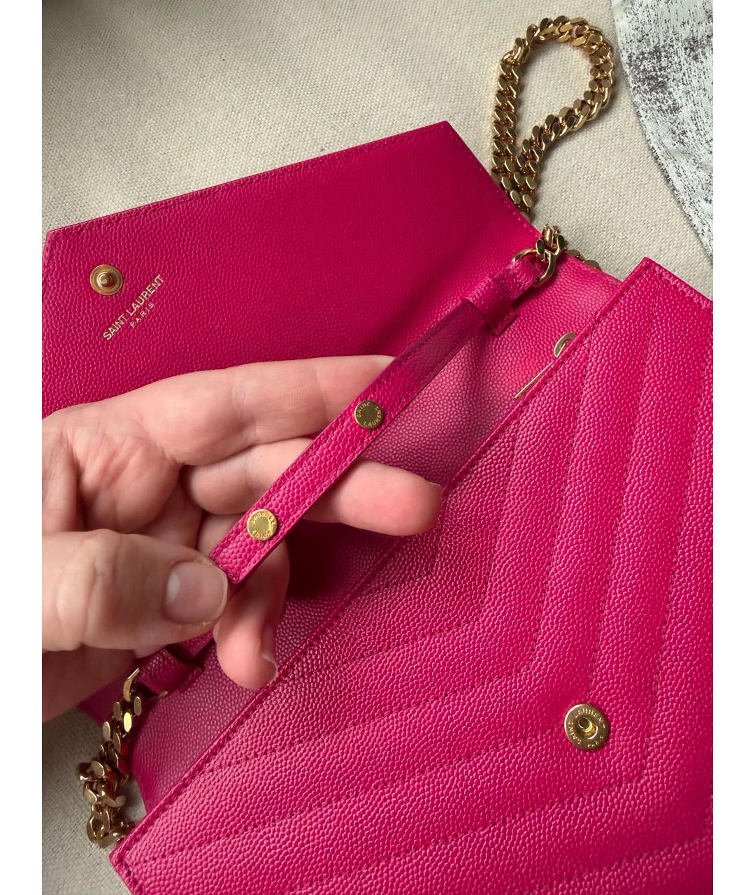 SAINT LAURENT Розовая кожаная сумка через плечо, фото 5