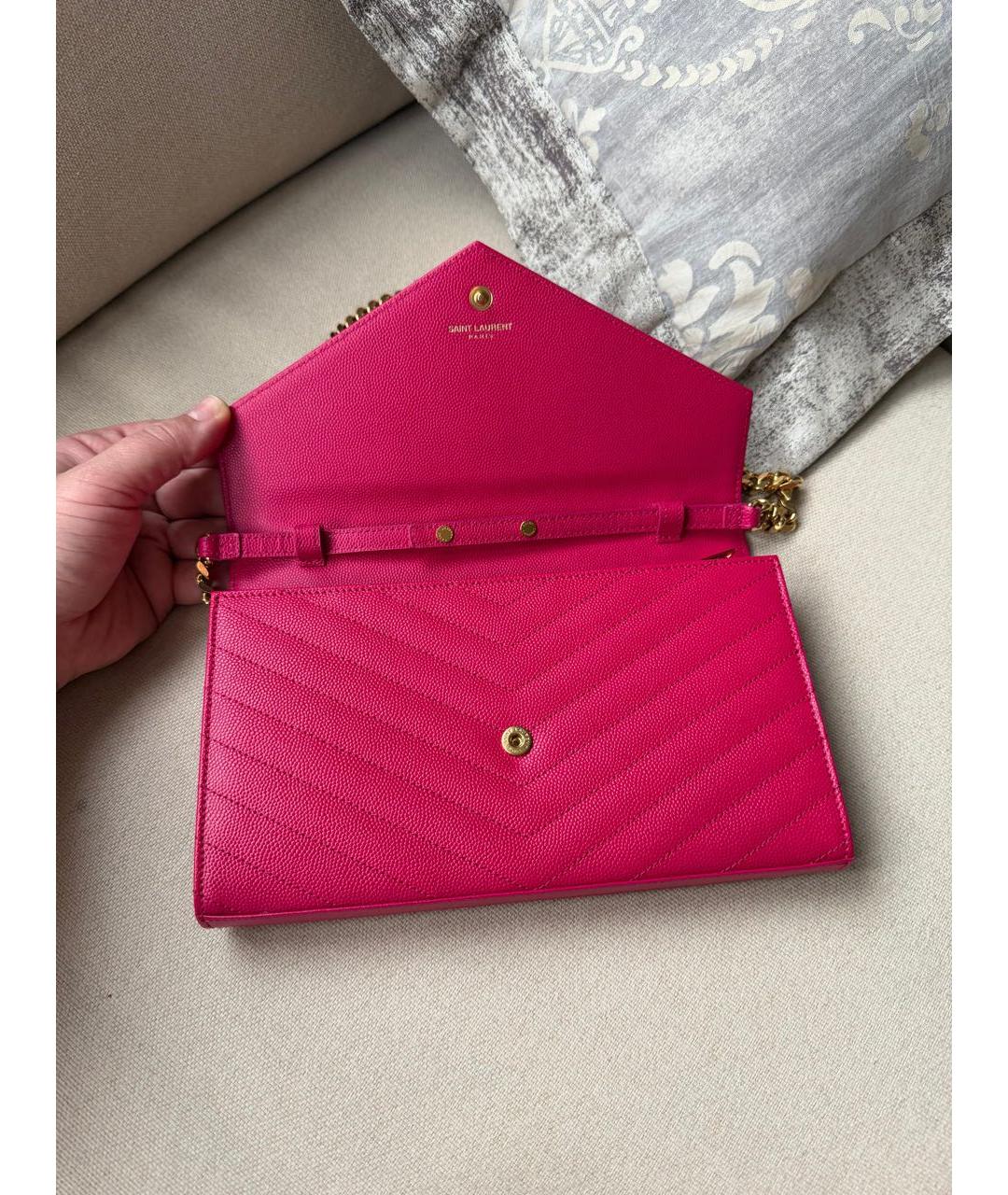 SAINT LAURENT Розовая кожаная сумка через плечо, фото 8