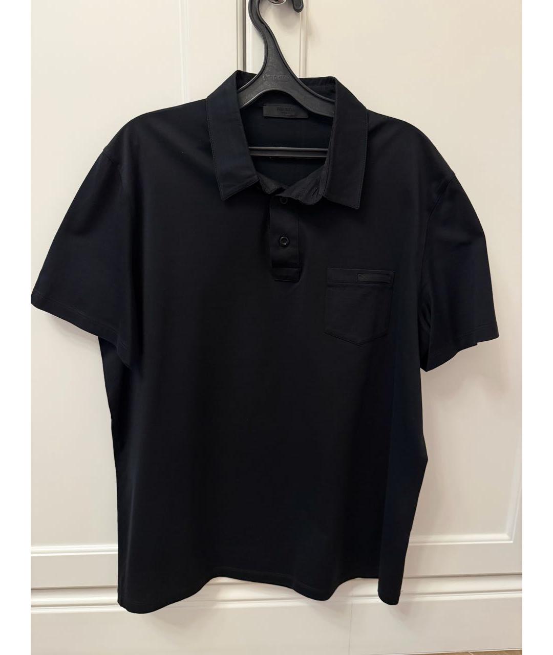 PRADA Черное хлопко-полиэстеровое поло с коротким рукавом, фото 5