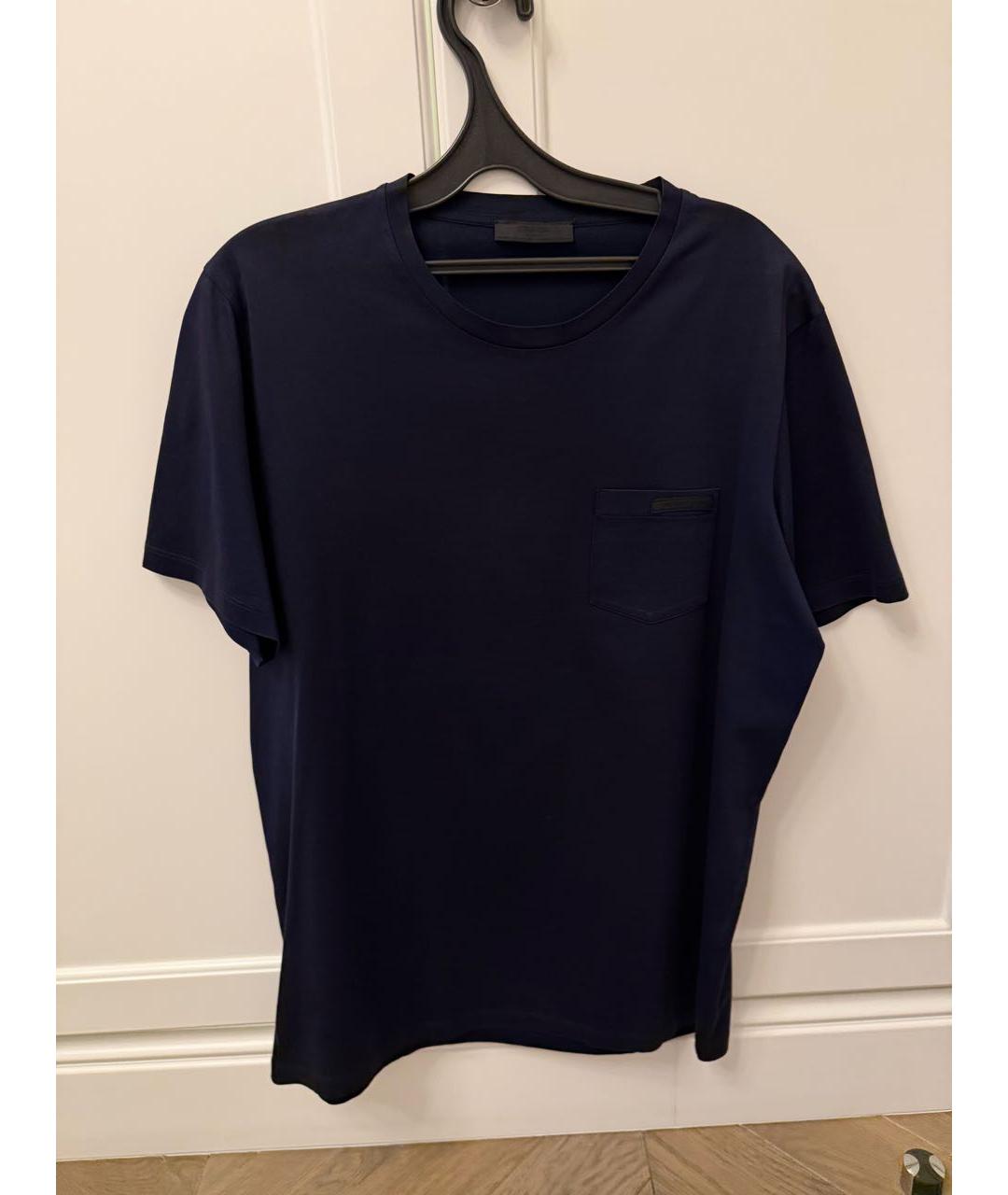 PRADA Темно-синяя хлопко-полиэстеровая футболка, фото 4