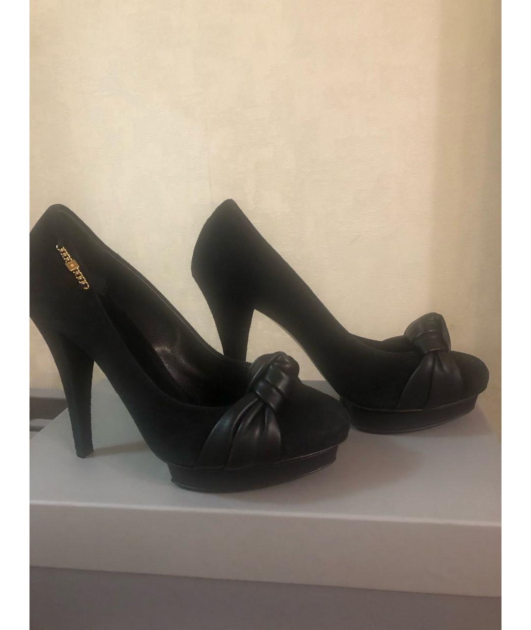 CELINE Черные замшевые лодочки на низком каблуке, фото 5