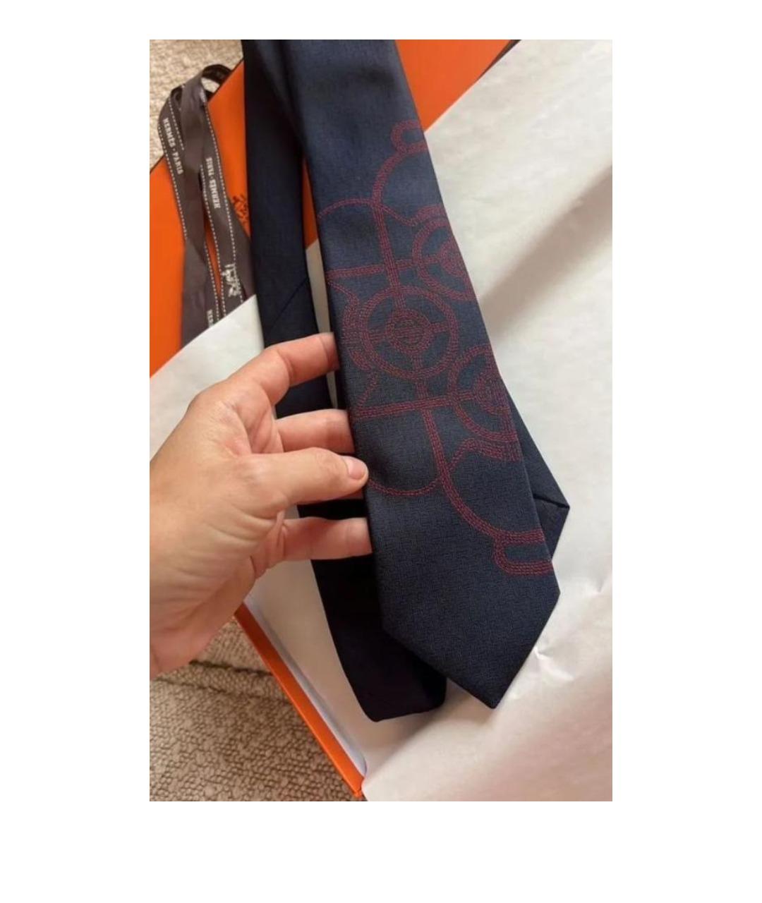 HERMES Темно-синий шелковый галстук, фото 2