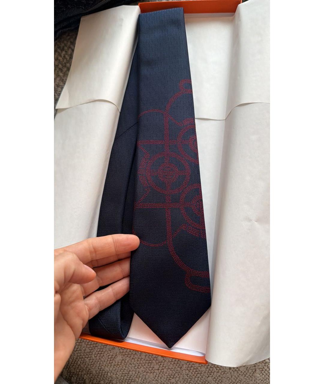 HERMES Темно-синий шелковый галстук, фото 3