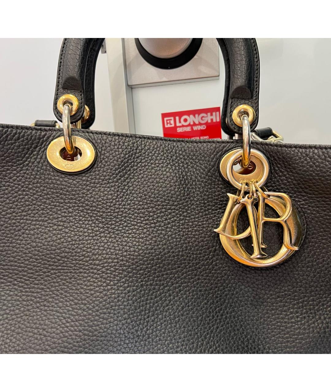 CHRISTIAN DIOR Черная кожаная сумка с короткими ручками, фото 6