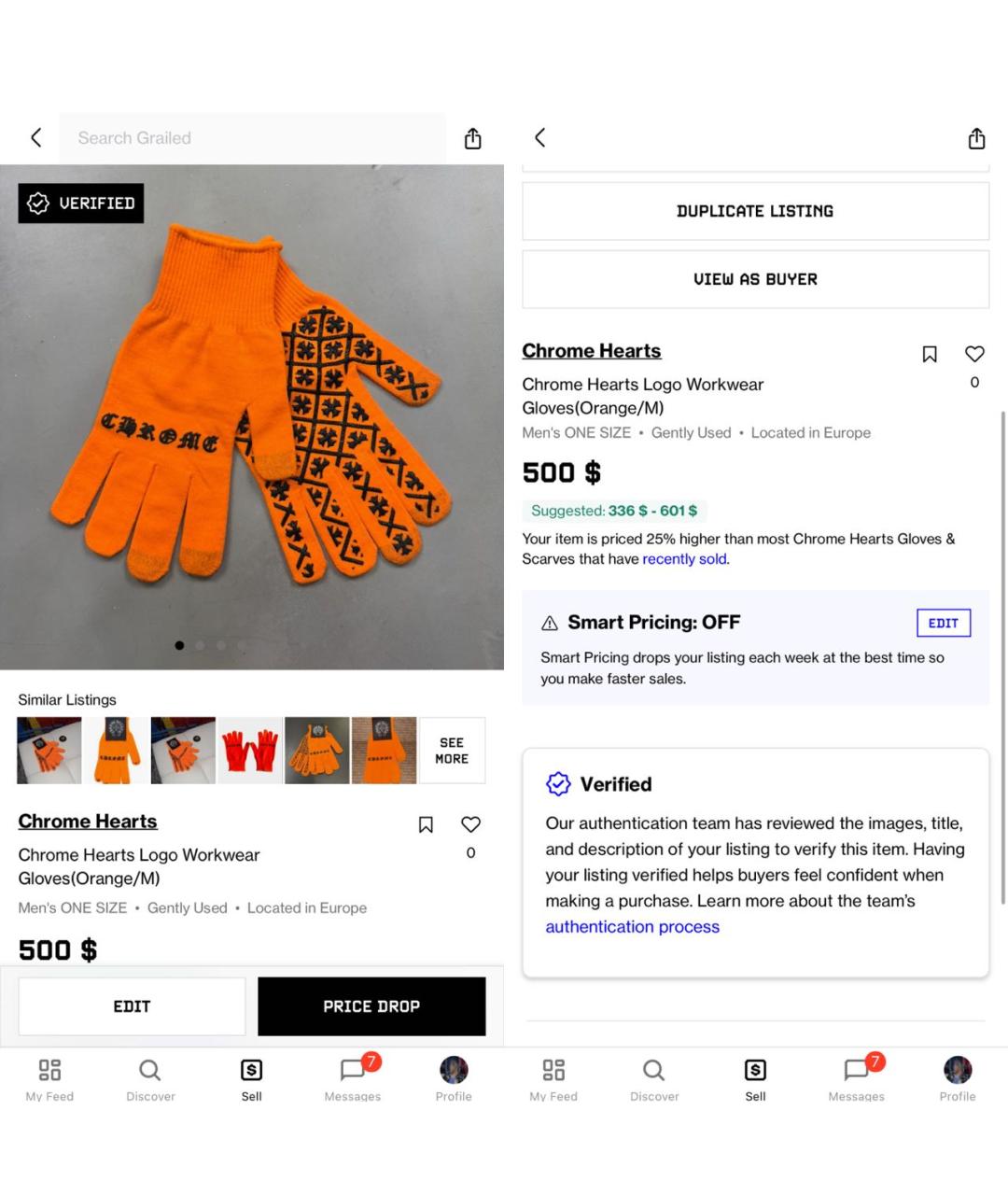 CHROME HEARTS Оранжевое шерстяные перчатки, фото 8
