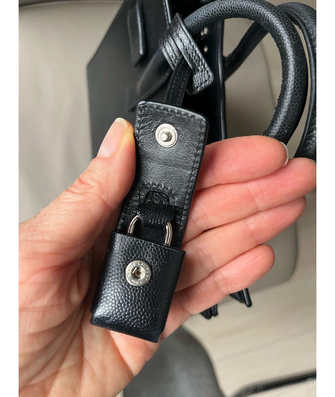 SAINT LAURENT Черная кожаная сумка с короткими ручками, фото 5