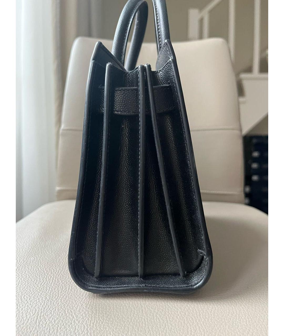 SAINT LAURENT Черная кожаная сумка с короткими ручками, фото 4