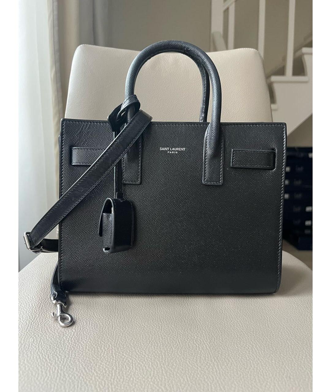 SAINT LAURENT Черная кожаная сумка с короткими ручками, фото 9