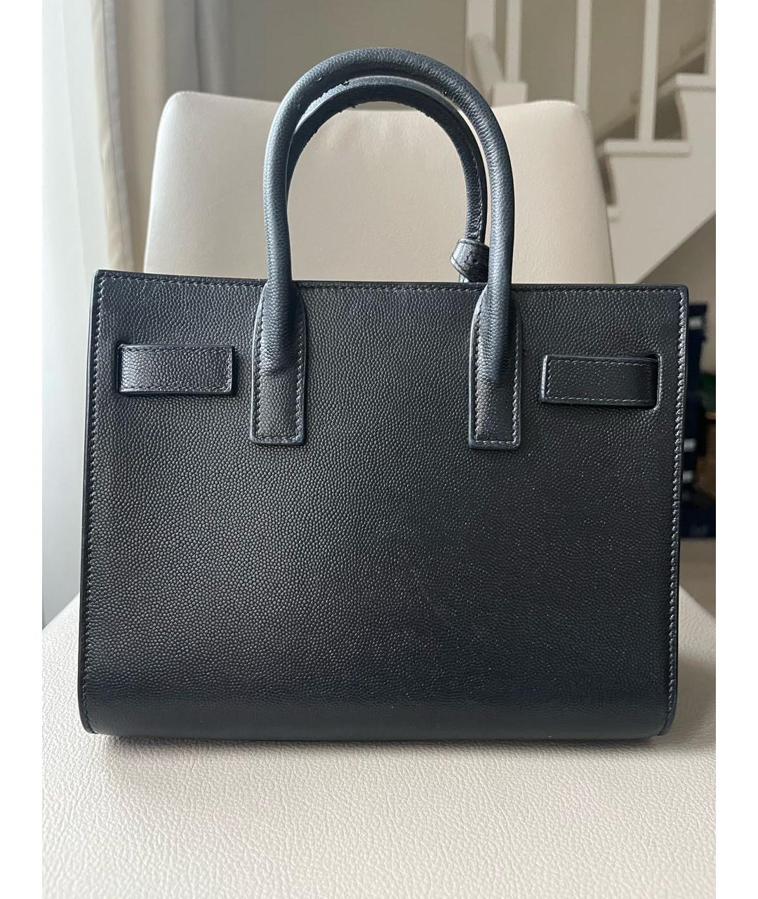 SAINT LAURENT Черная кожаная сумка с короткими ручками, фото 2