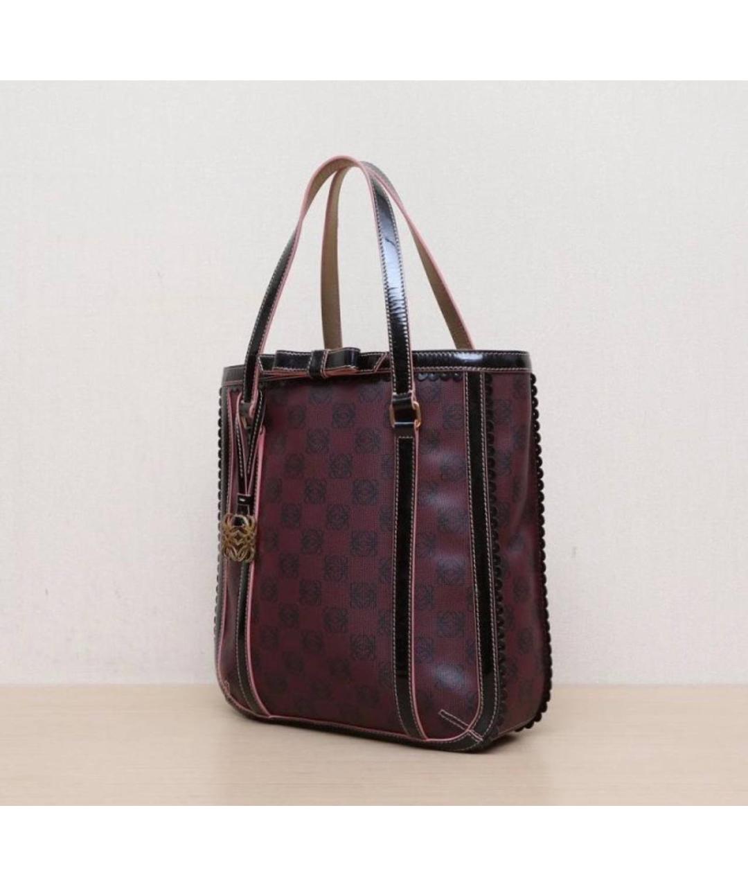 LOEWE Бордовая кожаная сумка с короткими ручками, фото 3