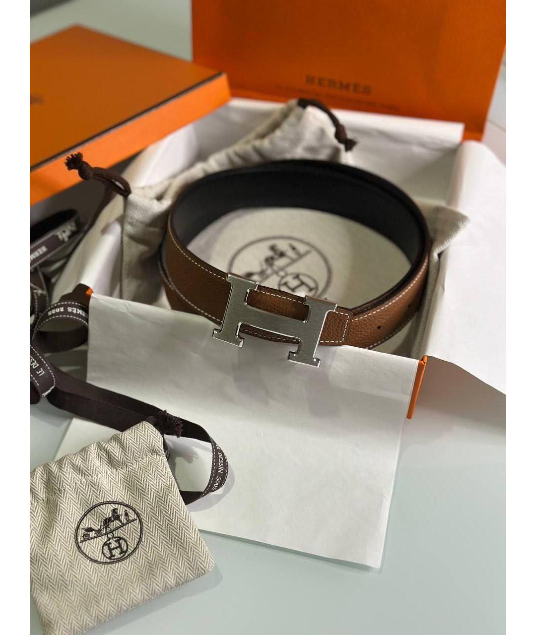 HERMES Коричневый кожаный ремень, фото 6