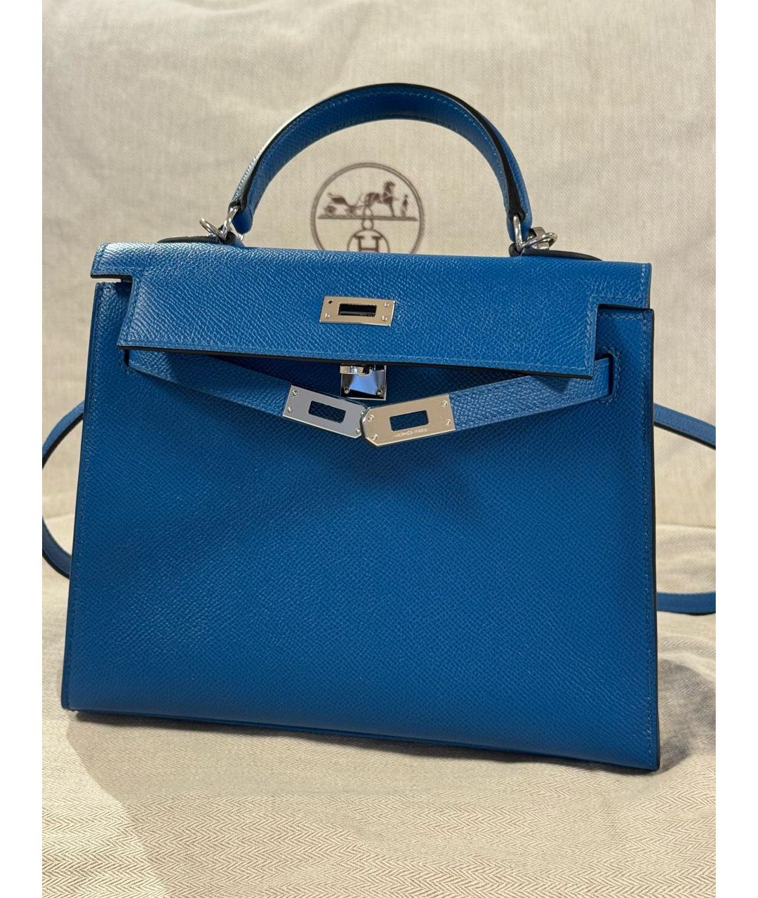 HERMES Синяя кожаная сумка с короткими ручками, фото 3