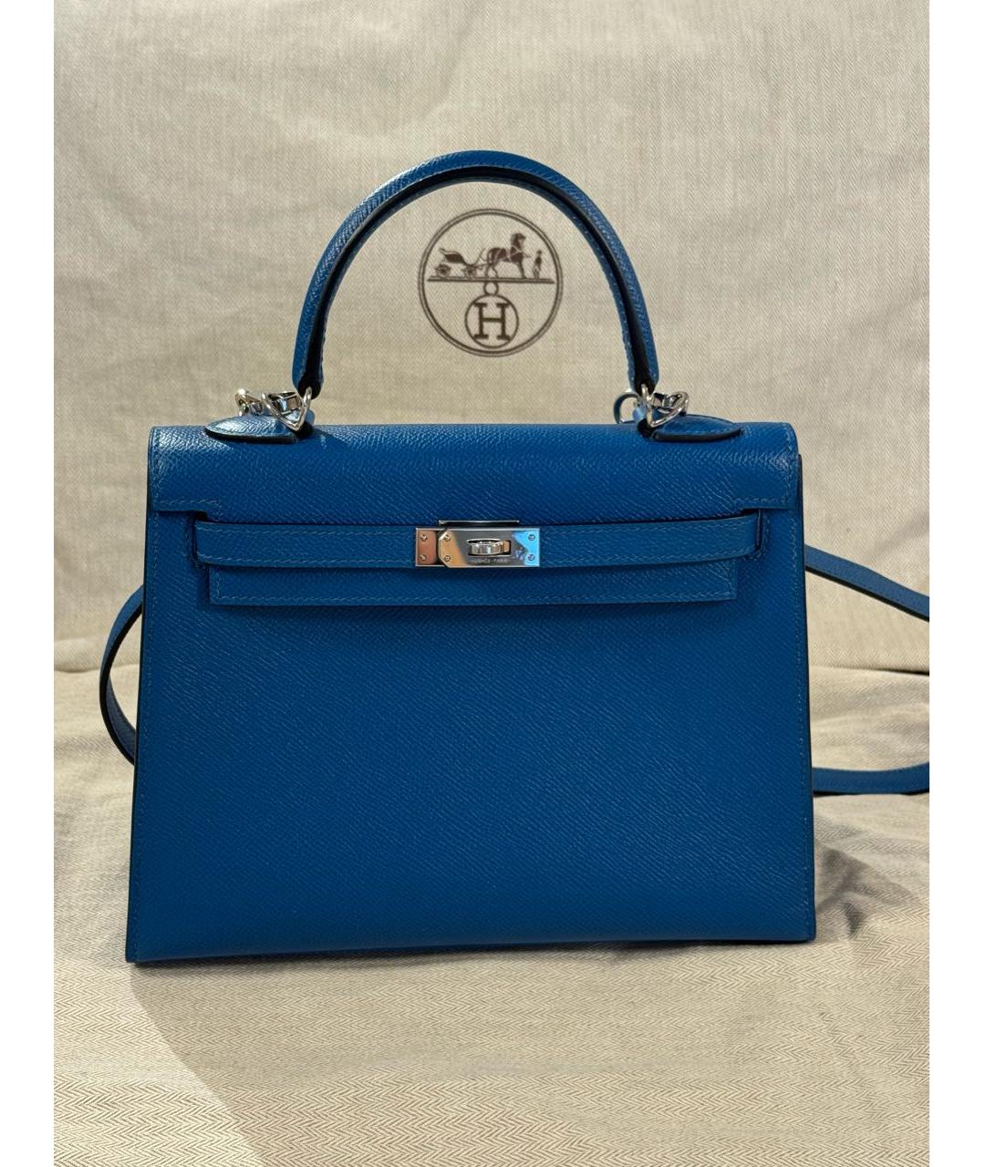 HERMES Синяя кожаная сумка с короткими ручками, фото 9