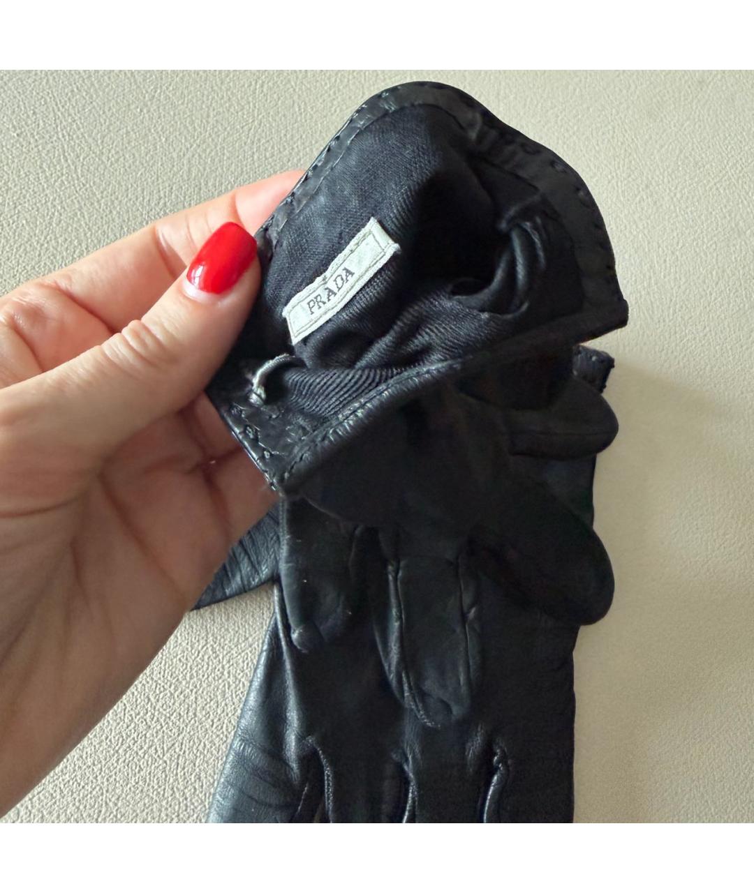 PRADA Черные кожаные перчатки, фото 4