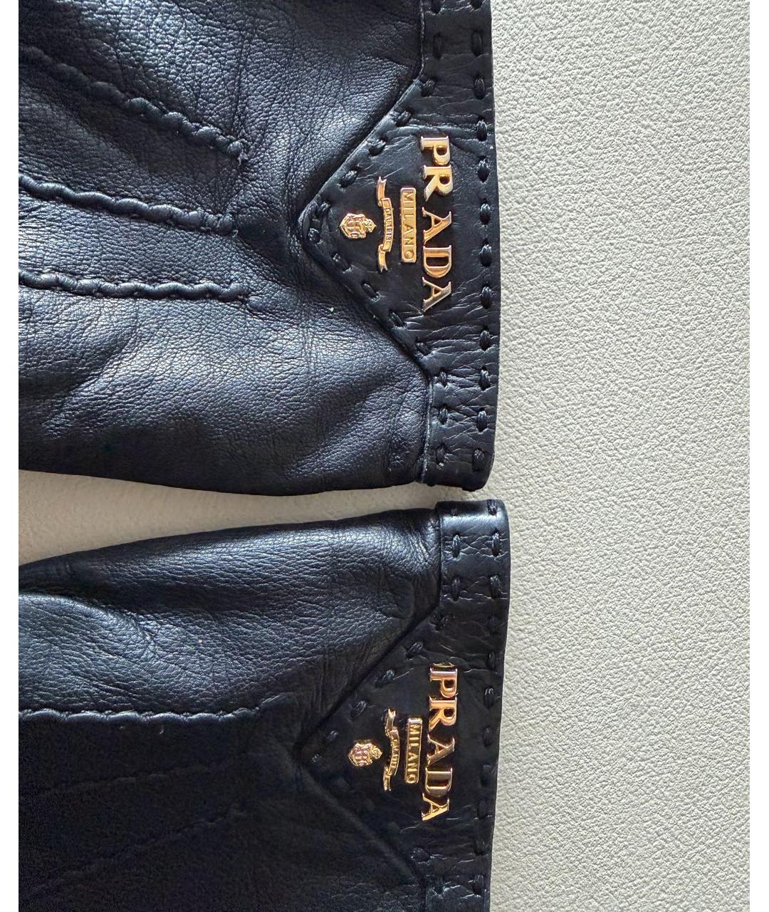 PRADA Черные кожаные перчатки, фото 2